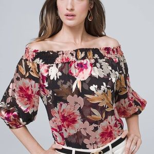 White House Black Market Floral Off The Shoulder Blouse, size Small